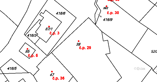 Sedlec 29, Mšeno na parcele st. 38 v KÚ Sedlec u Mšena, Katastrální mapa