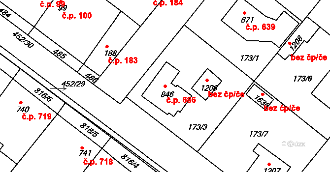 Neratovice 686 na parcele st. 846 v KÚ Neratovice, Katastrální mapa
