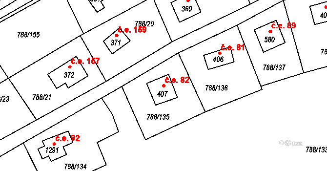 Nučice 82 na parcele st. 407 v KÚ Nučice u Rudné, Katastrální mapa