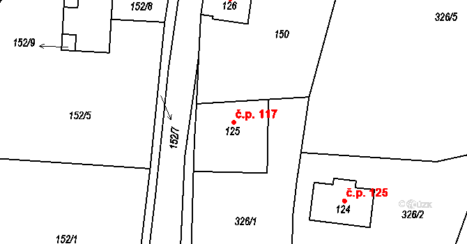 Ruprechtice 117, Meziměstí na parcele st. 125 v KÚ Ruprechtice u Broumova, Katastrální mapa