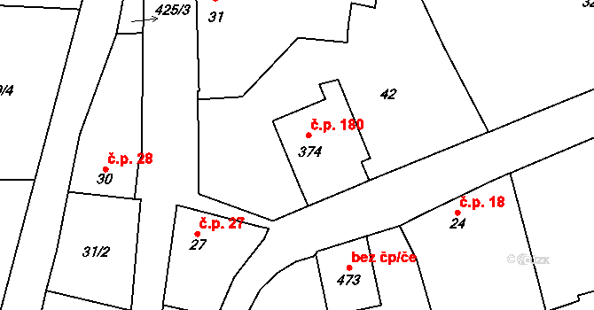 Velichovky 180 na parcele st. 374 v KÚ Velichovky, Katastrální mapa