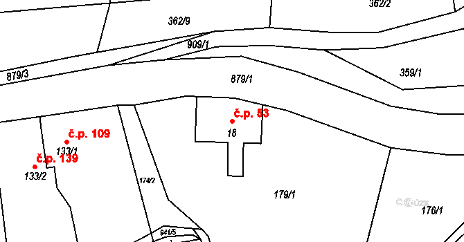 Rokytník 53, Hronov na parcele st. 18 v KÚ Rokytník, Katastrální mapa