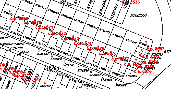 Jihlava 5675 na parcele st. 5706/726 v KÚ Jihlava, Katastrální mapa