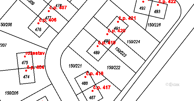 Mratín 419 na parcele st. 489 v KÚ Mratín, Katastrální mapa