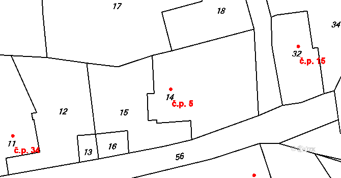 Koukolná 5, Dětmarovice na parcele st. 14 v KÚ Koukolná, Katastrální mapa