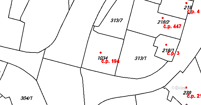 Horní Brána 194, Český Krumlov na parcele st. 1034 v KÚ Český Krumlov, Katastrální mapa