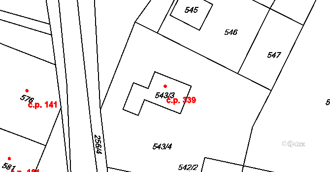 Heršpice 339 na parcele st. 543/3 v KÚ Heršpice, Katastrální mapa