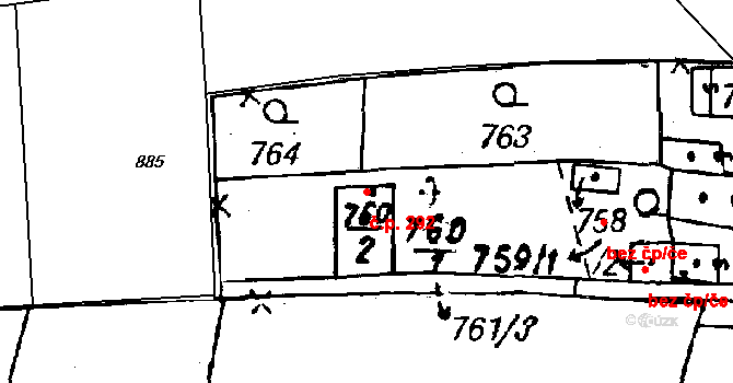 Vlkýš I 292, Heřmanova Huť na parcele st. 760/2 v KÚ Vlkýš, Katastrální mapa
