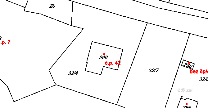 Odeř 42, Hroznětín na parcele st. 266 v KÚ Odeř, Katastrální mapa