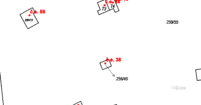 Markvarec 38, Hřivice na parcele st. 259/40 v KÚ Markvarec u Hřivic, Katastrální mapa