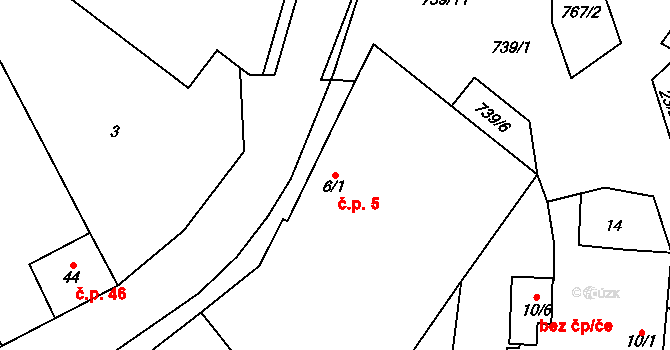Broumova Lhota 5, Krásná Hora na parcele st. 6/1 v KÚ Broumova Lhota, Katastrální mapa