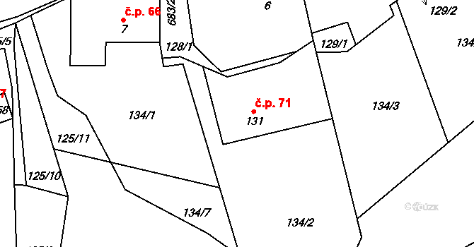Oudoleň 71 na parcele st. 131 v KÚ Oudoleň, Katastrální mapa