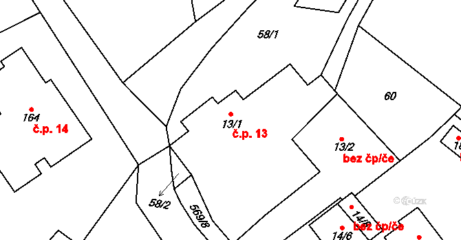 Termesivy 13, Havlíčkův Brod na parcele st. 13/1 v KÚ Termesivy, Katastrální mapa