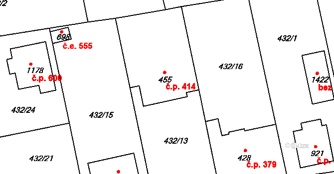 Šťáhlavy 414 na parcele st. 455 v KÚ Šťáhlavy, Katastrální mapa