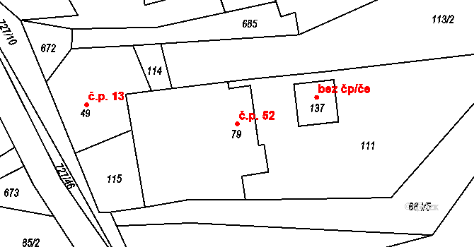 Roveň 52, Rychnov nad Kněžnou na parcele st. 79 v KÚ Roveň u Rychnova nad Kněžnou, Katastrální mapa