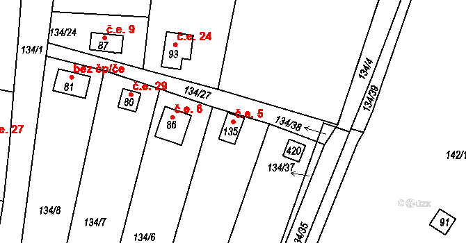 Senkov 5, Zbrašín na parcele st. 135 v KÚ Senkov, Katastrální mapa