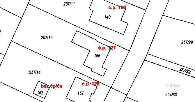 Lohenice 127, Přelouč na parcele st. 166 v KÚ Lohenice u Přelouče, Katastrální mapa