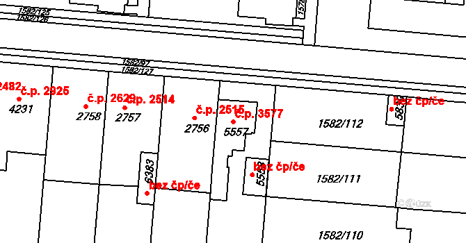 Kroměříž 3577 na parcele st. 5557 v KÚ Kroměříž, Katastrální mapa