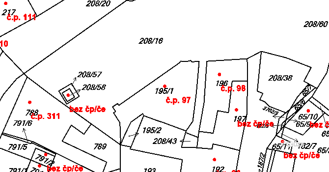 Holešov 97 na parcele st. 195/1 v KÚ Holešov, Katastrální mapa