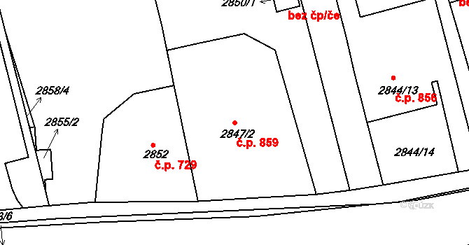 Holešov 859 na parcele st. 2847/2 v KÚ Holešov, Katastrální mapa