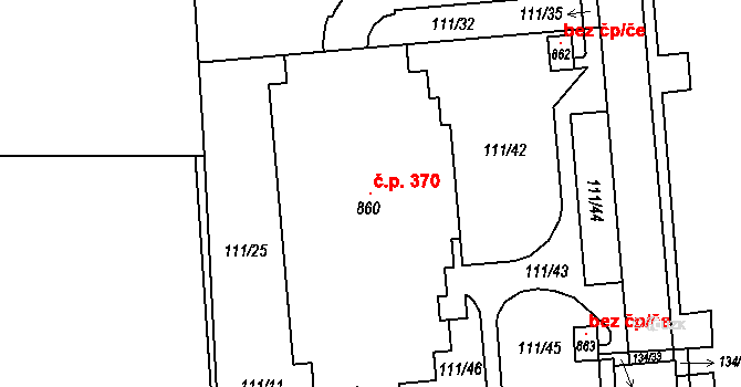 Ohrazenice 370, Pardubice na parcele st. 860 v KÚ Ohrazenice, Katastrální mapa
