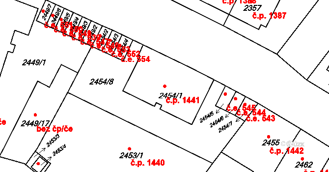 Znojmo 1441 na parcele st. 2454/1 v KÚ Znojmo-město, Katastrální mapa