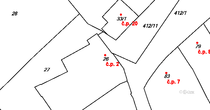 Přerov IX-Lýsky 2, Přerov na parcele st. 26 v KÚ Lýsky, Katastrální mapa