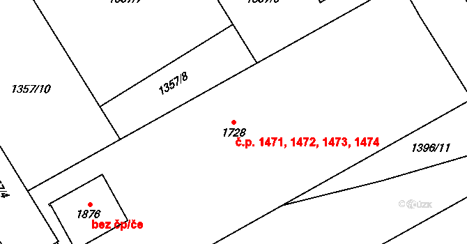 Hranice I-Město 1471,1472,1473,1474, Hranice na parcele st. 1728 v KÚ Hranice, Katastrální mapa
