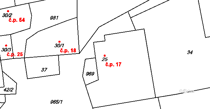 Lipník nad Bečvou V-Podhoří 17, Lipník nad Bečvou na parcele st. 25 v KÚ Podhoří na Moravě, Katastrální mapa