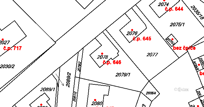 Zruč nad Sázavou 646 na parcele st. 2078 v KÚ Zruč nad Sázavou, Katastrální mapa