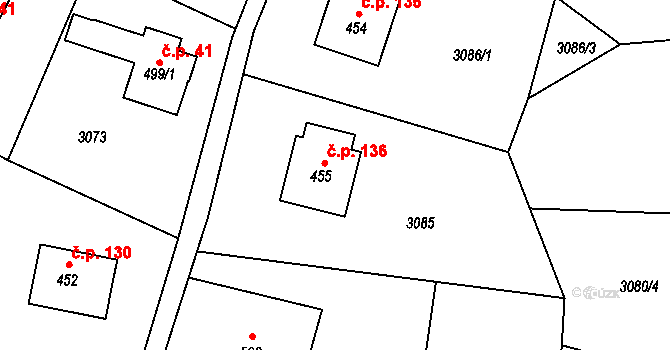 Koberovy 136 na parcele st. 455 v KÚ Koberovy, Katastrální mapa