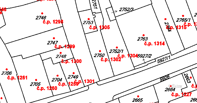 Jihlava 1302 na parcele st. 2750 v KÚ Jihlava, Katastrální mapa