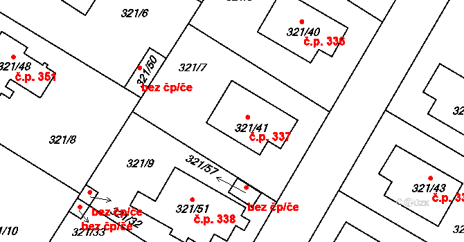 Kačice 337 na parcele st. 321/41 v KÚ Kačice, Katastrální mapa