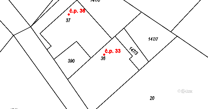 Prachovice 33, Dašice na parcele st. 36 v KÚ Prachovice u Dašic, Katastrální mapa