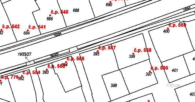 Mistřín 557, Svatobořice-Mistřín na parcele st. 395 v KÚ Mistřín, Katastrální mapa
