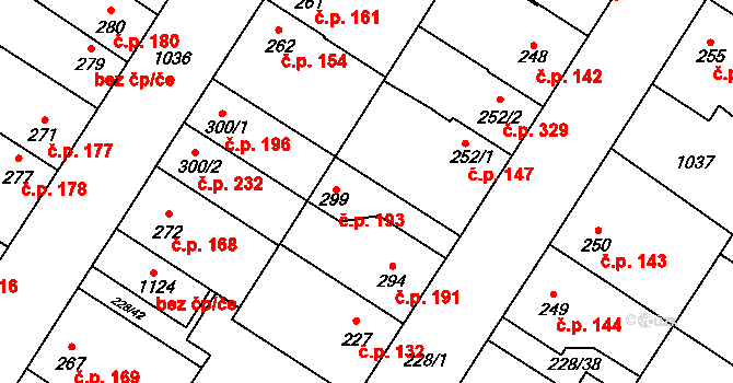 Humny 193, Pchery na parcele st. 299 v KÚ Pchery, Katastrální mapa
