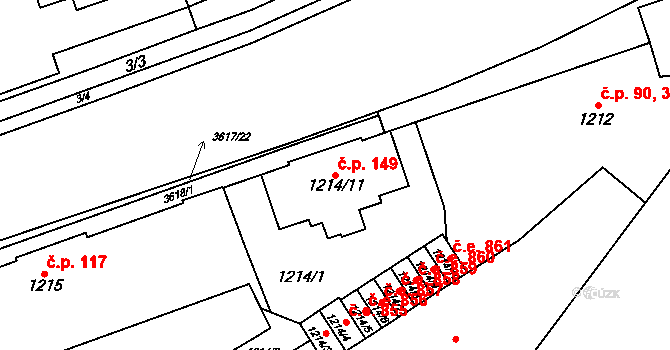 Vyškov-Město 149, Vyškov na parcele st. 1214/11 v KÚ Vyškov, Katastrální mapa