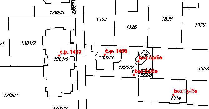 Slavkov u Brna 1468 na parcele st. 1322/3 v KÚ Slavkov u Brna, Katastrální mapa