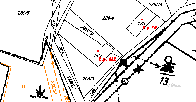 Lhotka 140 na parcele st. 207 v KÚ Lhotka u Frýdku-Místku, Katastrální mapa