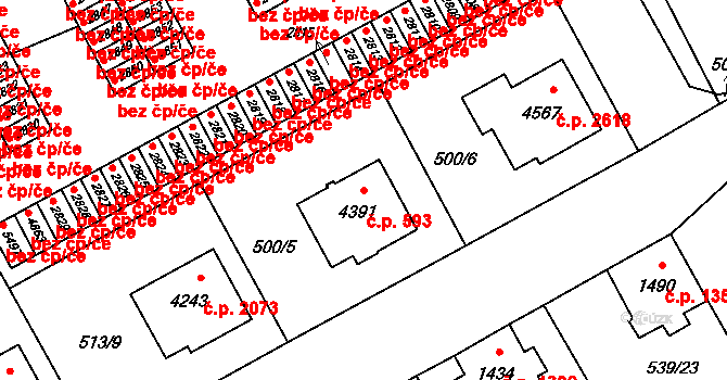 Šumperk 593 na parcele st. 4391 v KÚ Šumperk, Katastrální mapa