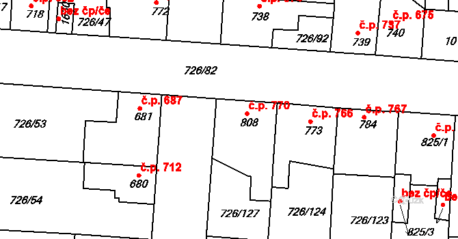 Český Brod 770 na parcele st. 808 v KÚ Český Brod, Katastrální mapa