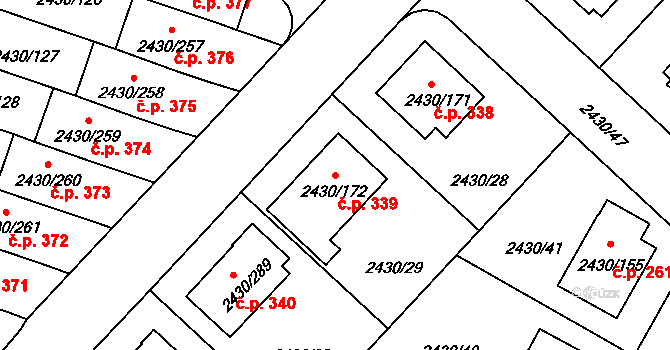 Dačice V 339, Dačice na parcele st. 2430/172 v KÚ Dačice, Katastrální mapa