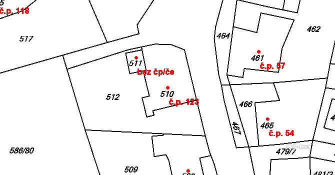 Kvaň 123, Zaječov na parcele st. 510 v KÚ Kvaň, Katastrální mapa