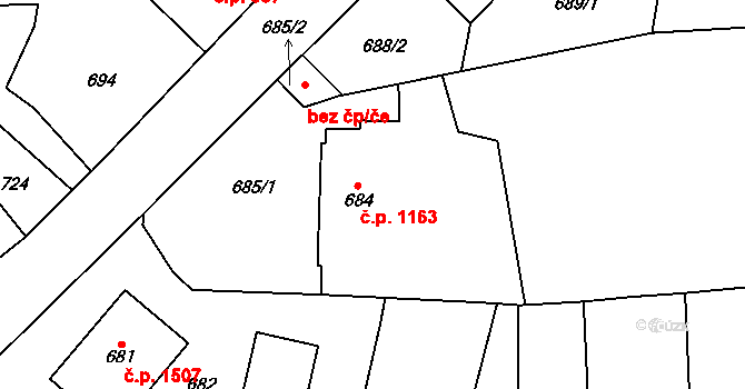 Tachov 1163 na parcele st. 684/3 v KÚ Tachov, Katastrální mapa