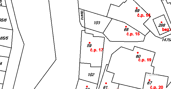 Libomyšl 17 na parcele st. 59 v KÚ Libomyšl, Katastrální mapa