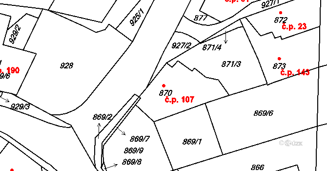 Podmoklice 107, Semily na parcele st. 870 v KÚ Semily, Katastrální mapa