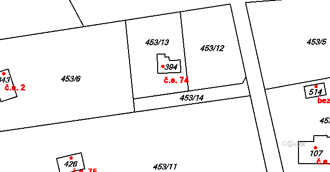 Objekt 74 na parcele st. 394 v KÚ Přestavlky u Čerčan, Katastrální mapa