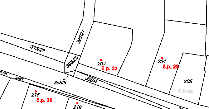 Rozkoš 33, Kostomlaty nad Labem na parcele st. 207 v KÚ Lány u Kostomlat nad Labem, Katastrální mapa