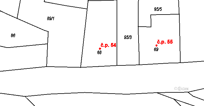 Paračov 54 na parcele st. 68 v KÚ Paračov, Katastrální mapa