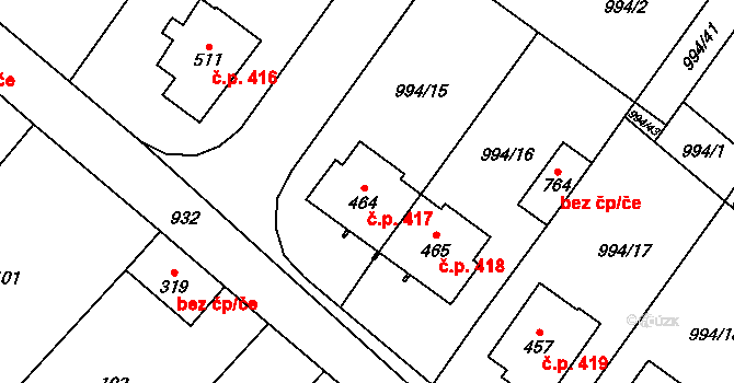 Hrotovice 417 na parcele st. 464 v KÚ Hrotovice, Katastrální mapa